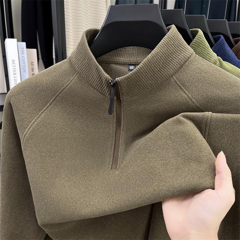 Men's Double-Sided Brushed Cationic Long-Sleeve Half-High Collar Zipper Sweatshirt