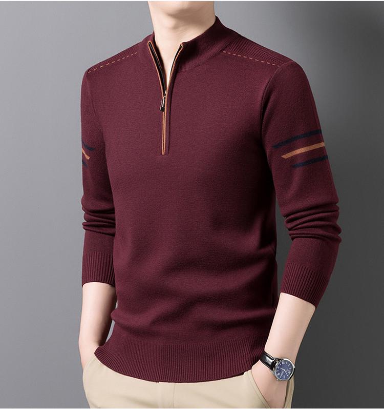 2025 Men's Autumn/Winter Knit Sweater: Half-High Collar, Zipper, Loose Fit, Long Sleeve Pullover