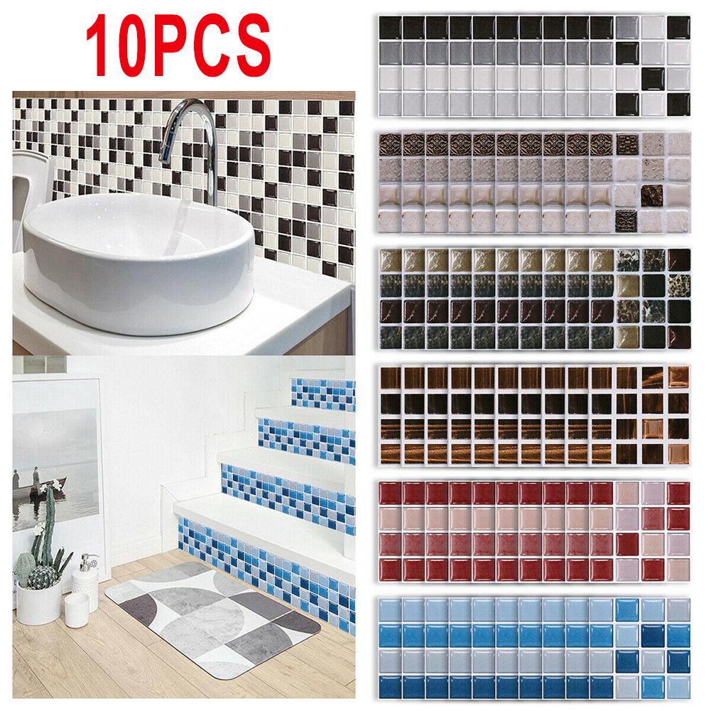 10pcs Wall Sticker Bright Film Mosaic Creative Tile Stickers Decorative 10*10cm Bathroom Kitchen Home Wall Decal Self-adhesive