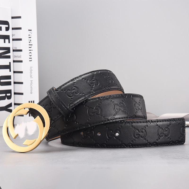 Pánský trendy korejský kožený opasek s hladkou přezkou Double G