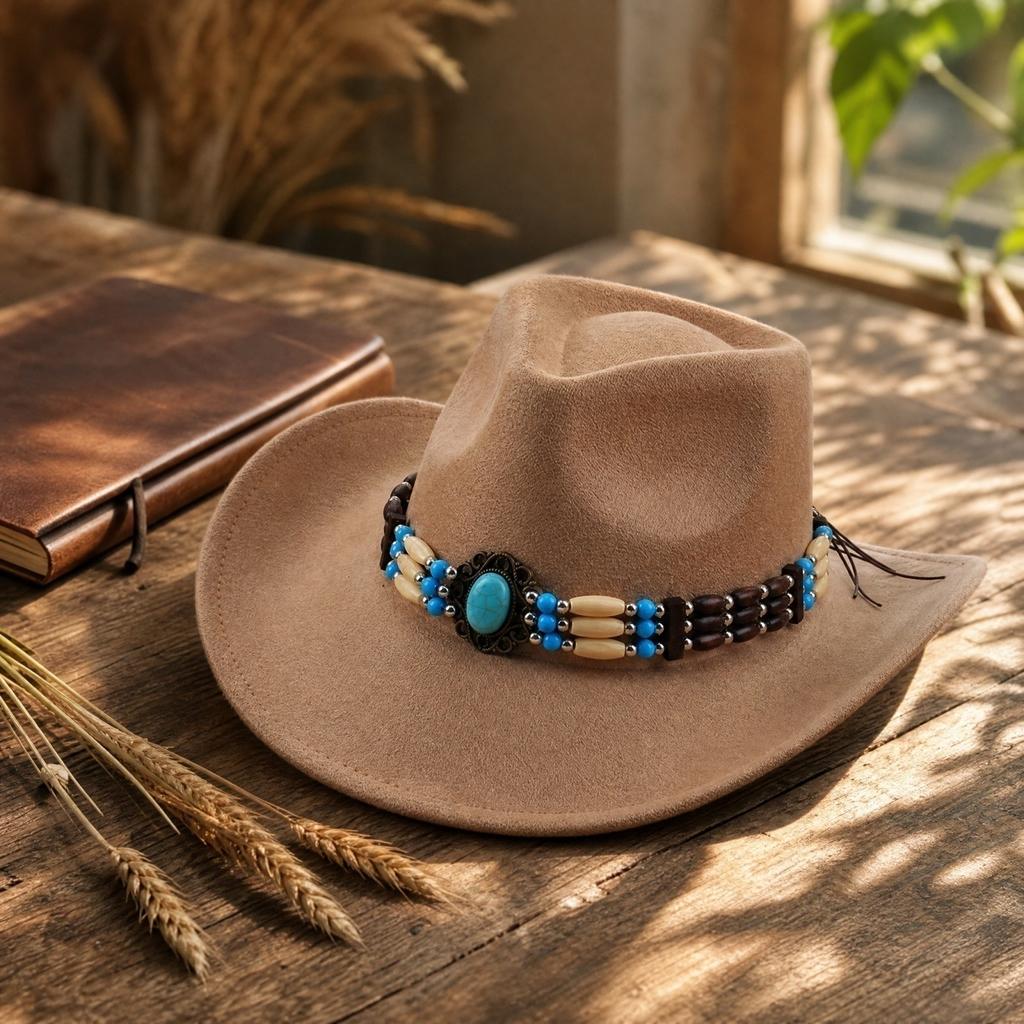 Women's Wide Velvet Fedora Hat with Three Rows of Beads, Jazz Hat for Party