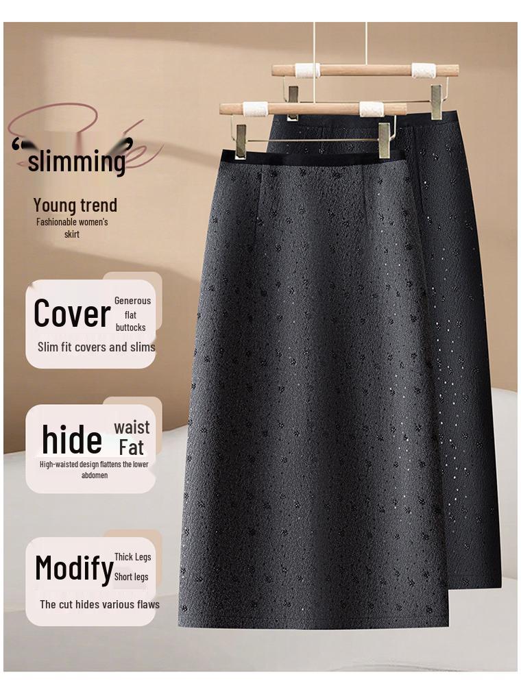 Hot Diamond High-Waist Midi Skirt - Autumn/Winter 2025: Thick, Comfortable, Slimming, Slit, Straight, Hip-Hugging Women's Fashion