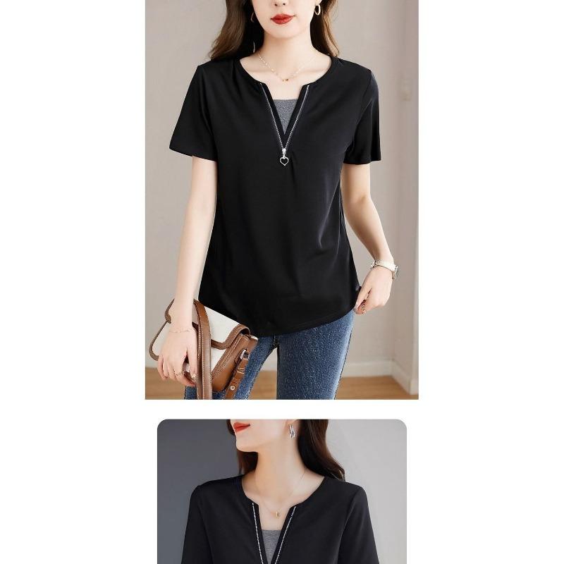 Summer New Plus Size Women's Half-sleeved Tops Loose and Comfortable Mid-length Short-sleeved T-shirt Mom Wear