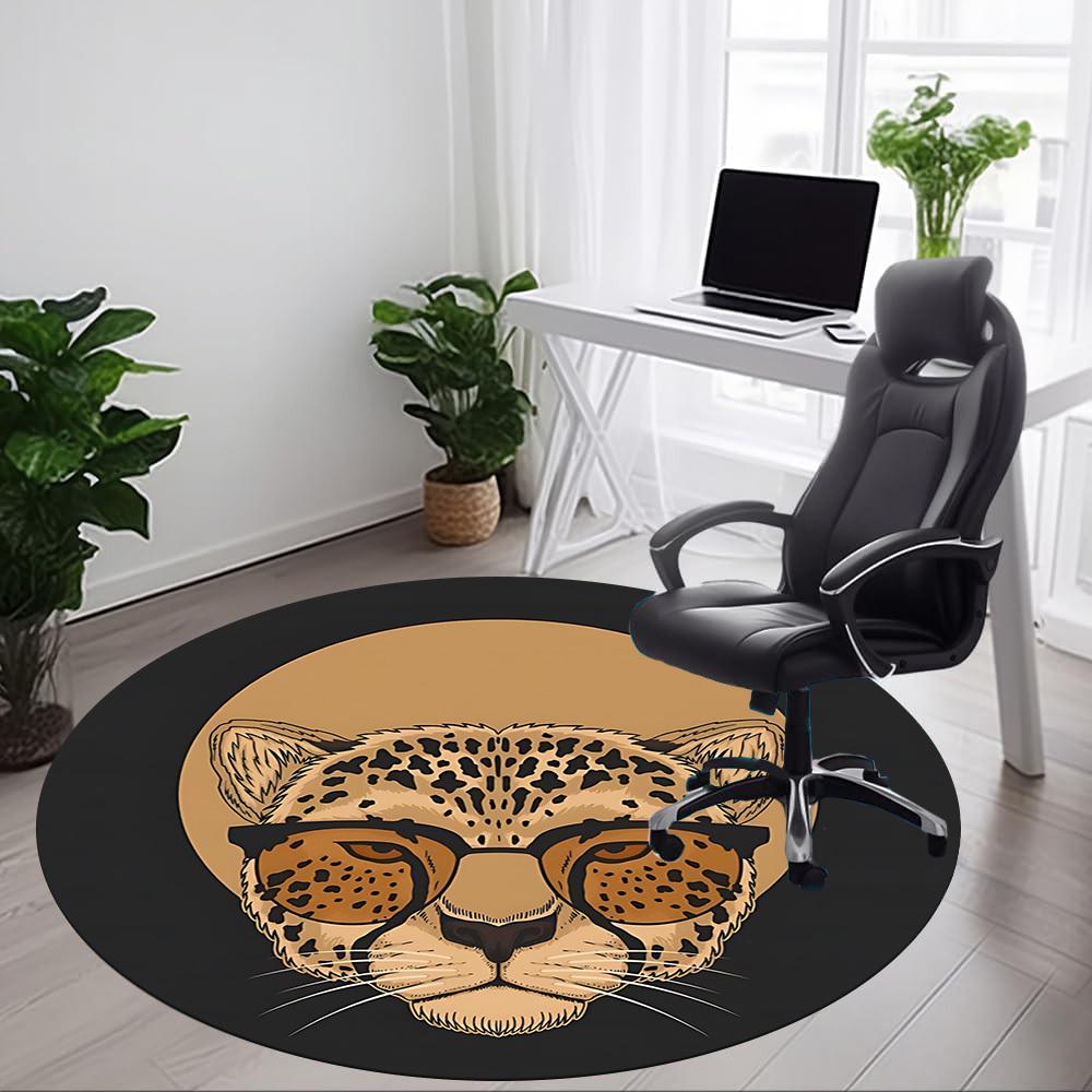 1pc Leopard Glasses Office Round Rug, Non-slip, Soft and Durable Office Rug for Interior Decoration, Perfect for Office,Decoration yy260204081