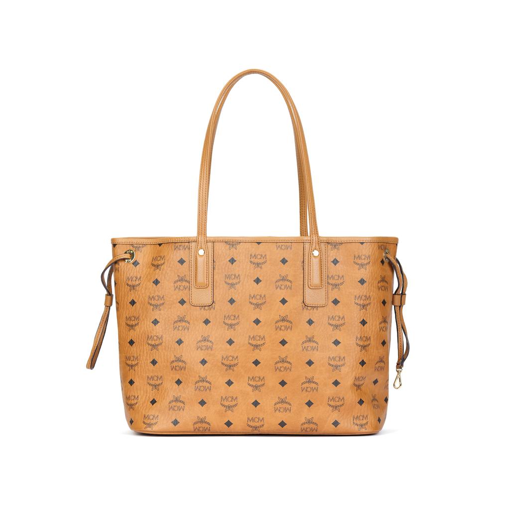 MCM Liz classic monogram double-sided tote bag and shoulder bag, combination of canvas and leather, women's style in brown and cocoa combination