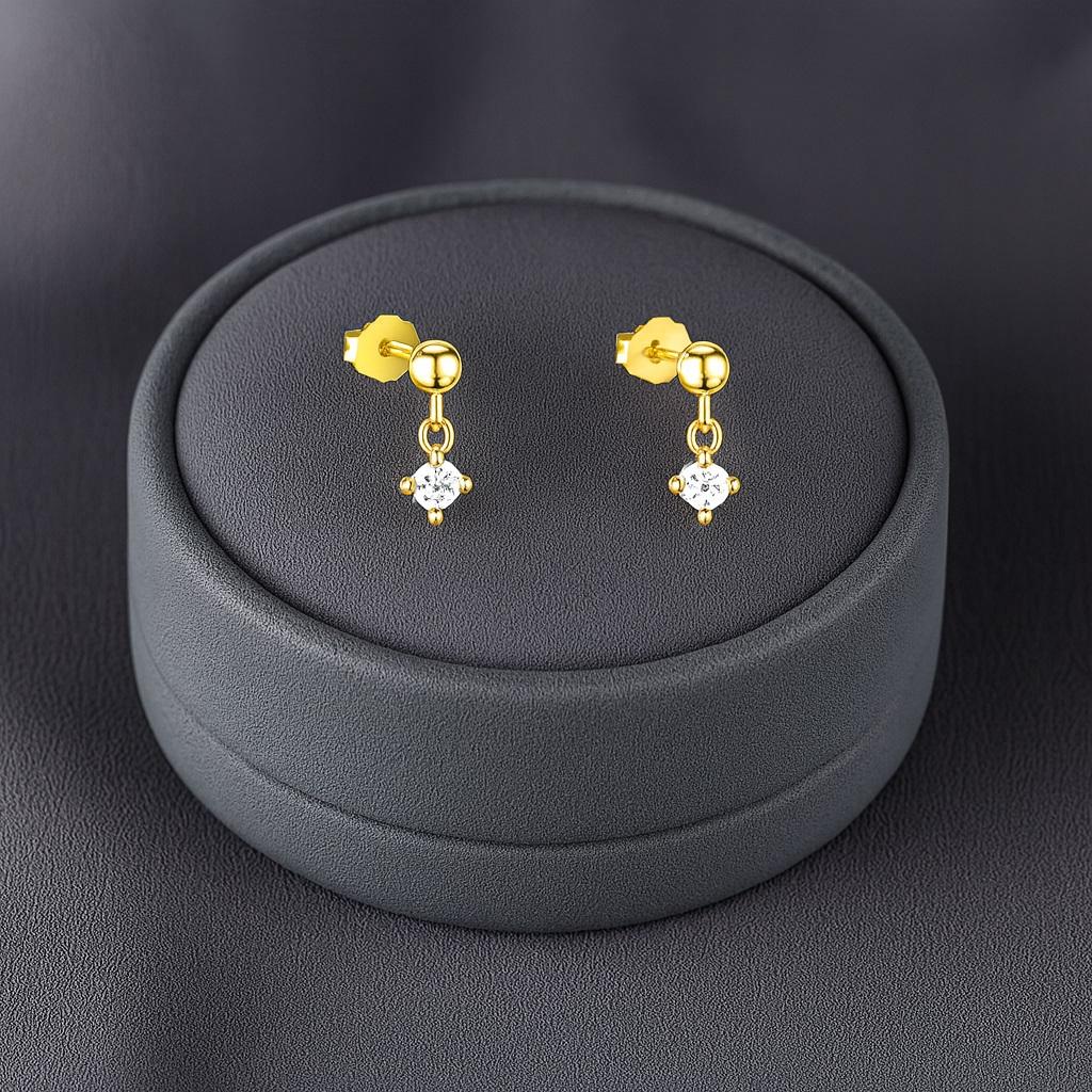 Minimalistischer baumelnder Solitär-Tropfen-Ohrstecker - Sterlingsilber gelbvergoldet