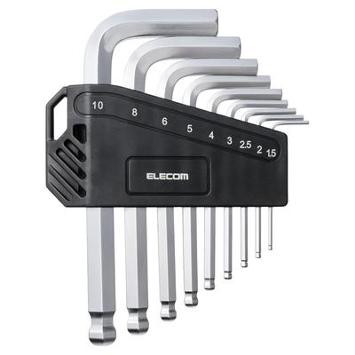 ELECOM Hex Wrench Ball with Chrome Plated TL-HWS9 9-Piece Set, Point, Folding, Holder,