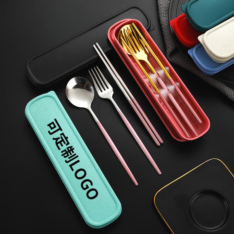 

410Нержавеющая сталь Португальский портативный набор посуды Интернет-знаменитости Открытый студент Удобная ложка Палочки для еды Набор из двух предметов Подарок