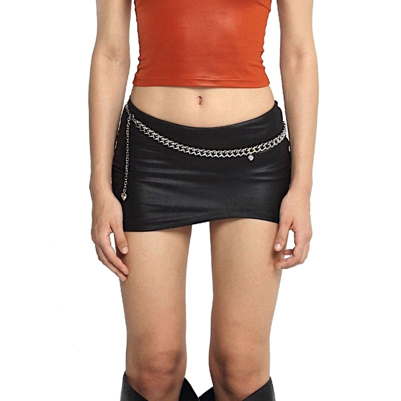 

Blingcharm * Leather Low Waist Fashion Tape Asymmetric Casual Fashion Sexy Ultra Short Sheath Skirt Black | Black (without waist chain) 1 | S