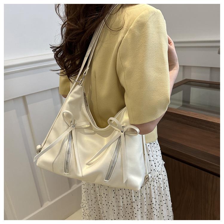 Korean Style Bowknot Faux Leather Bucket Bag for Women, Soft Single Shoulder Hobo Purse, Chic Casual Crossbody Handbag