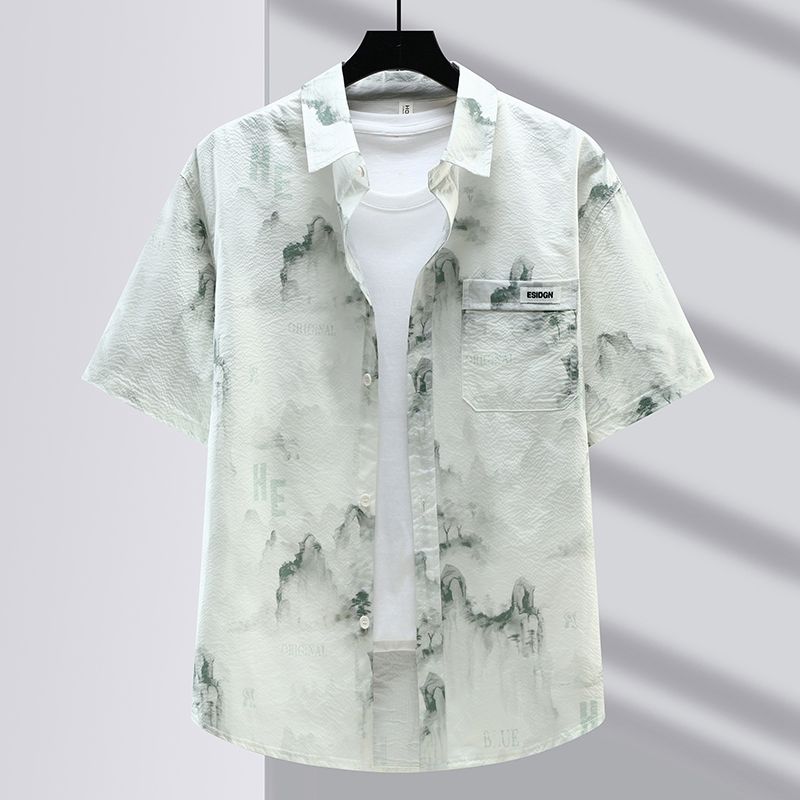 Thin Short-sleeved Fashionable Brands Casual Handsome Versatile and Elegant Men's Shirts