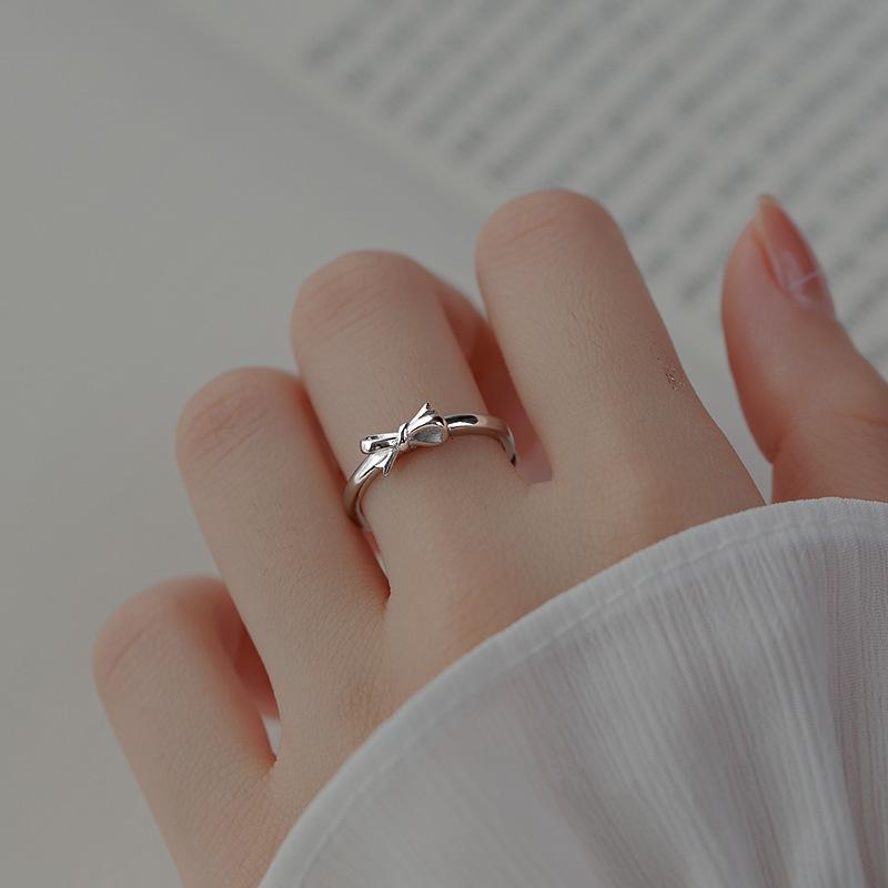 Minimalist Geometric Bow Knot Ring for Women Sweet Simple Band Finger Ring Cute Fresh Jewelry
