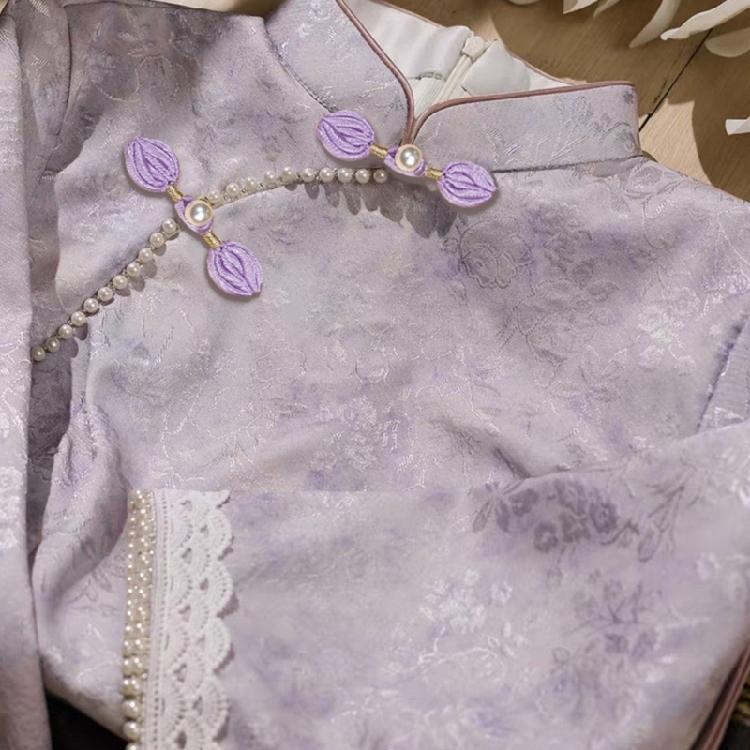 5Pcs Pearls Embellished Flower Shape Cheongsam Button Decorative Chinese Knot Button For Dress Cloaks Coat Sewing Craft