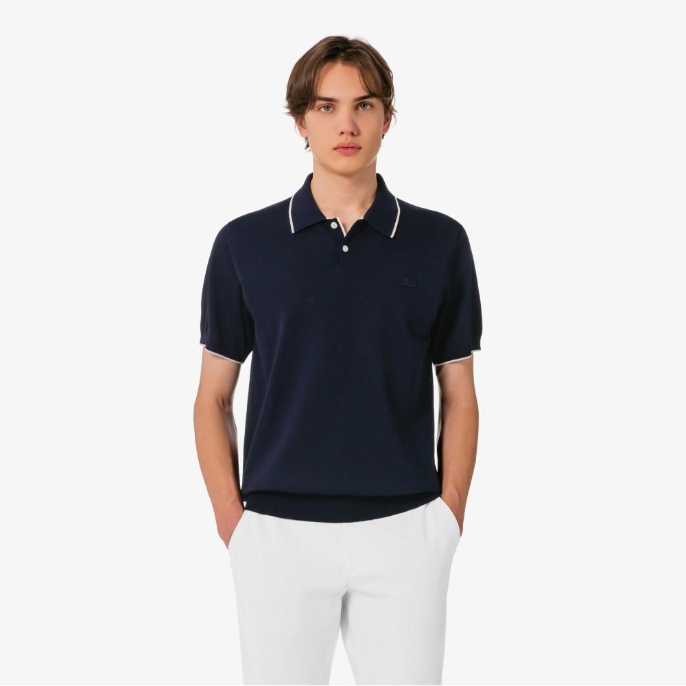 Lacoste Men's Tipped Paper Short Sleeve Sweater Polo Shirt PH744E-56G166