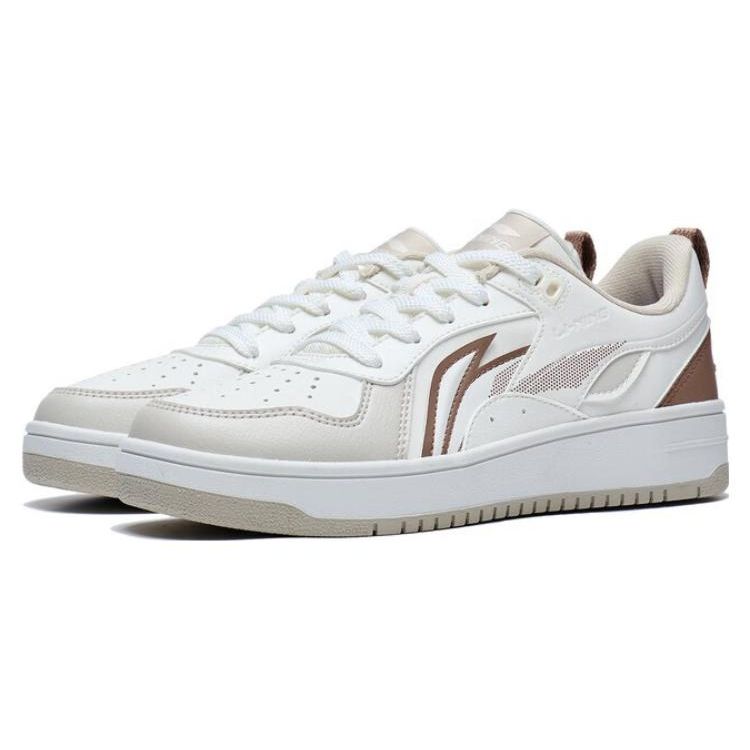 Li Ning Casual Versatile Non-Slip Wear-Resistant Low-Top Skate Shoes Women sneaker White Gray Brown AGCT342-3