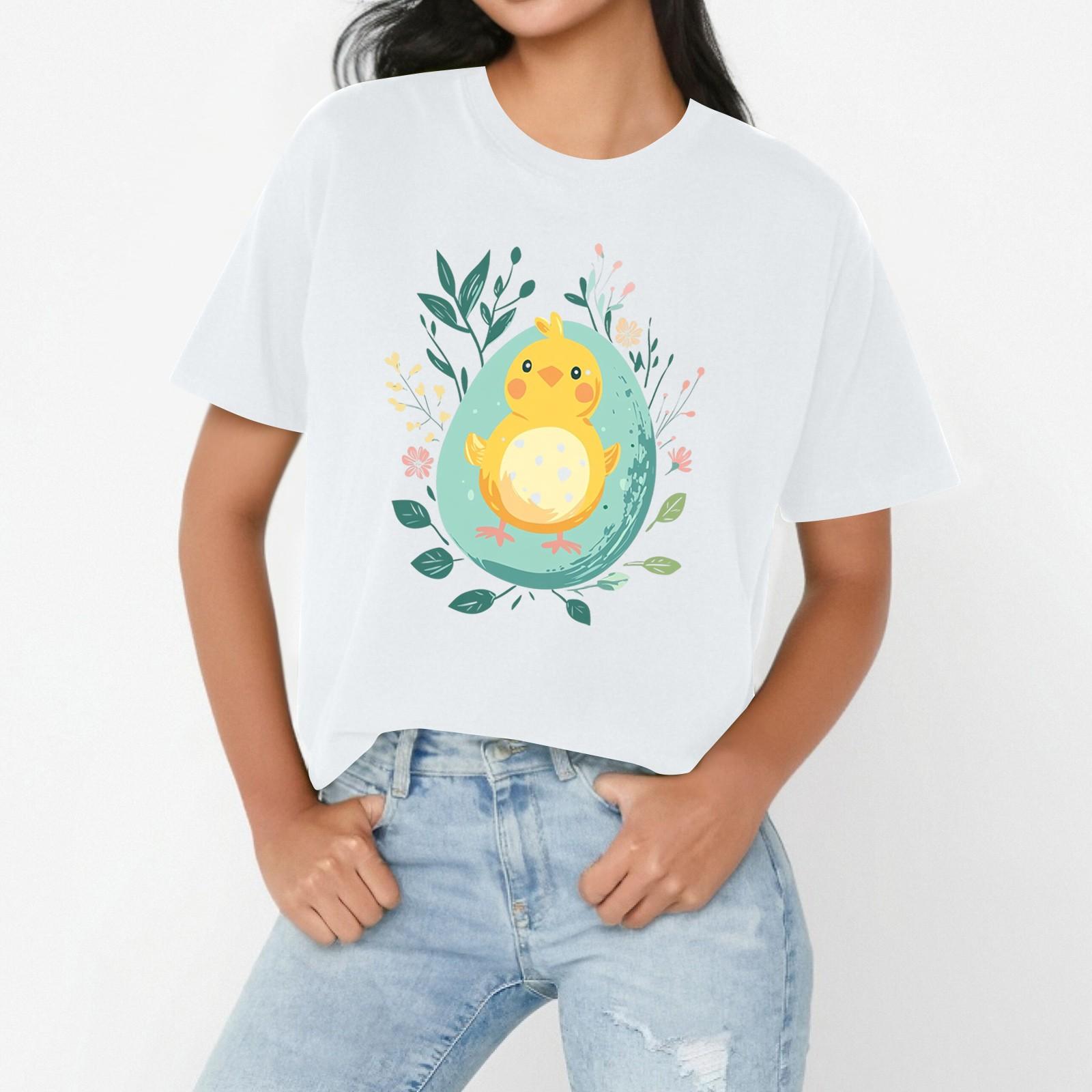 

Женская повседневная свободная футболка с пасхальным принтом, круглый вырез, пуловер, короткий рукав, топ XL белый