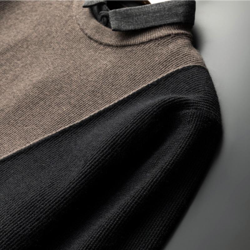 Herren-Pullover, Herbst und Winter, neuer lockerer, lässiger Trend, Farbblockierung, Rundhals-Oberteile, vielseitige, faule Strickwaren für Herren
