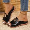 Women's Plus Size Wedge Thick Sole Slippers, Summer New European Style Buckle Open Toe Casual Beach Slides