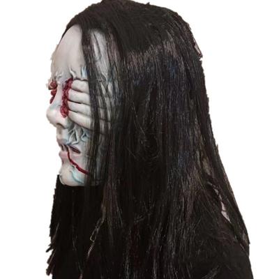 Máscara Facial Completa Máscara de Venda Fantasma Assustadora com Cabelo Longo Máscara de Demônio Máscara de Halloween Mulheres/Homens