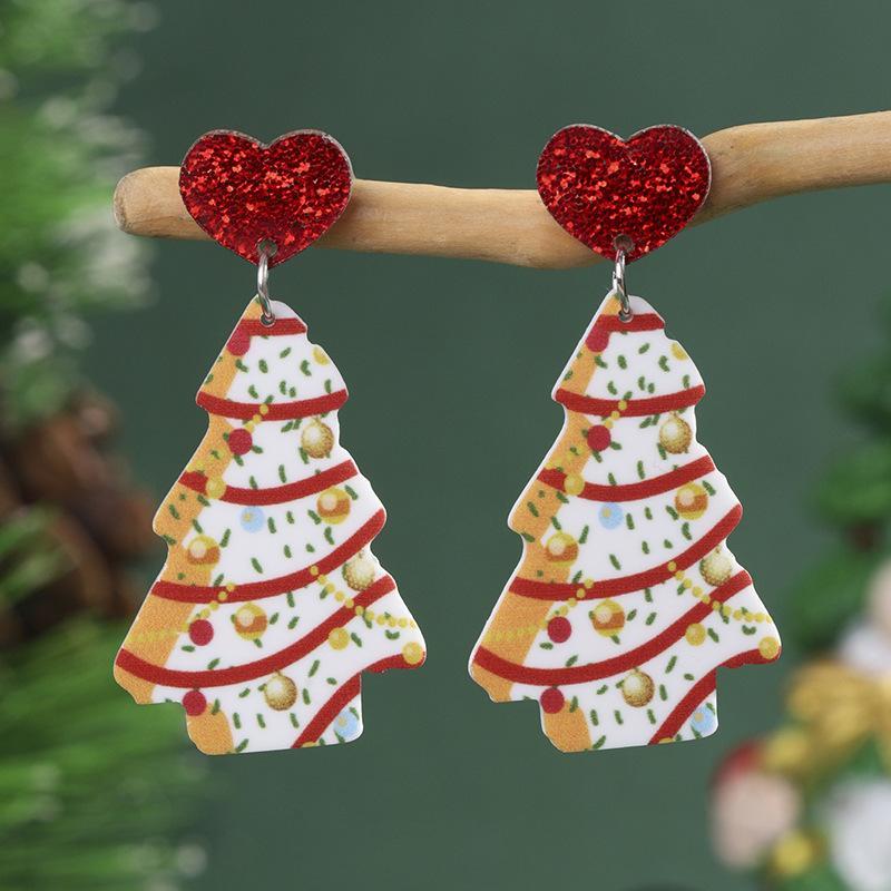 Europäische & Amerikanische Liebesherz Acryl Weihnachtsbaum Ohrringe für Damen