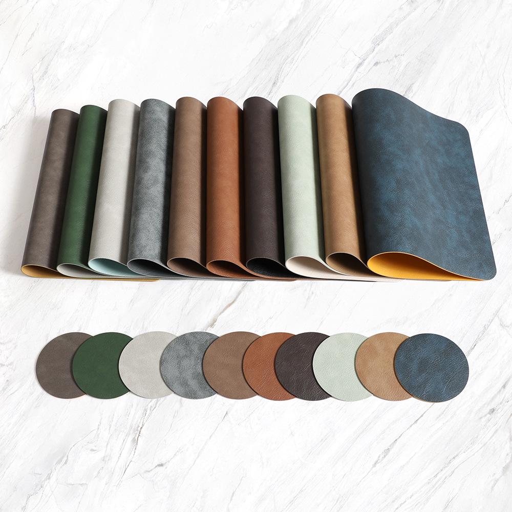 Nordic Cowhide Leather Dual-Color Square Placemat - Heat-Resistant, Luxury Dining Table Mat.