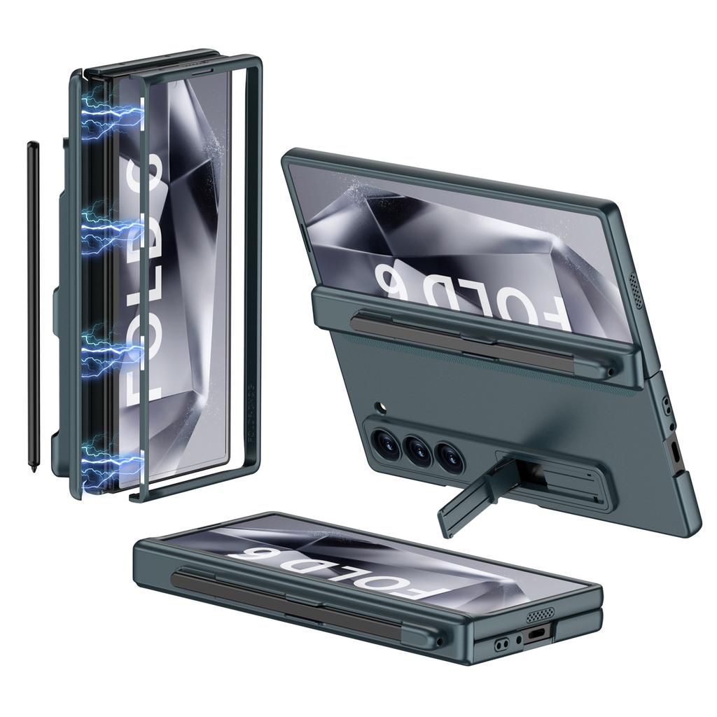 Samsung ZFold6 Mobile Phone Case Center Shaft Magnetic Suction Hinge Full Inclusive Pen Slot Anti-fall PC Hard Shell Fashion Folding Shell