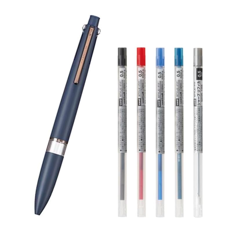 

[5 colors of holder body + 5 types of refills] mitsubishi pencil style fit 5 color holder Meister Knock type navy + refill 0.5 black red blue blue
