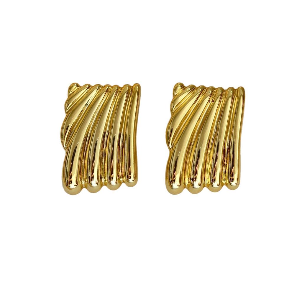18K Gold-Plated Copper Geometric Square Stripe Earrings: European/American Fashion
