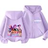 Moletom com Capuz e Zíper Kpop Caçadores de Demônios Infantil Huntrix Rumi Zoey Desenho Animado Moda Moletom com Zíper Menino Menina Tops Casuais Roupas Infantis Presente