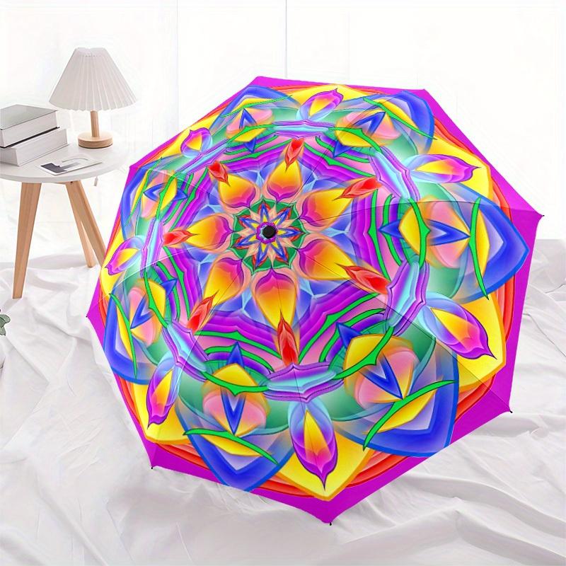 1pc Kaleidoscope Pattern Folding Umbrella With Excellent UV Protection, 8 Ribs Casual Durable Lightweight Portable Travelling Umbrella For M