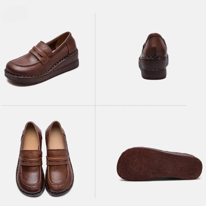 Johnature Retro Mokasíny pro dojíždění Pravá kůže Klínky Lodičky Ležérní Všestranné Dámské Nazouvací Boty