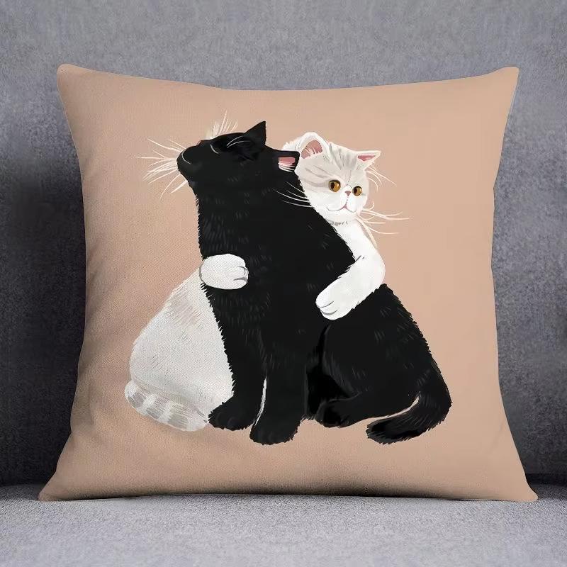 1Pc Double Sided Printed Cute Cat Pattern Pillowcase Adorable Feline Design Cushion Cover For Sofa Bedroom Home Decor No Pillow