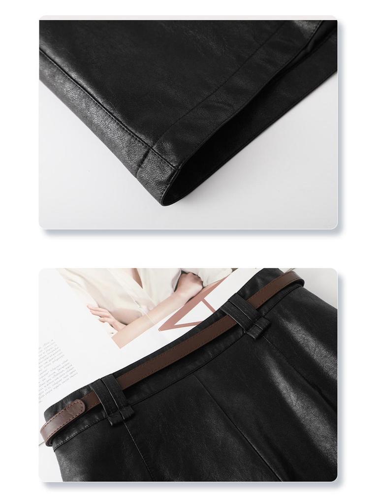 Coffee PU Leather High-Waisted A-line Shorts for Women & Girls - Winter 2025 Fashion, Slimming & Versatile
