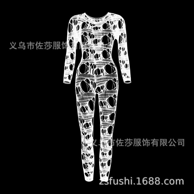 Sexy Underwear New Women's Jacquard Sexy One-piece Mesh Long-sleeved Hollow Tights Hollow