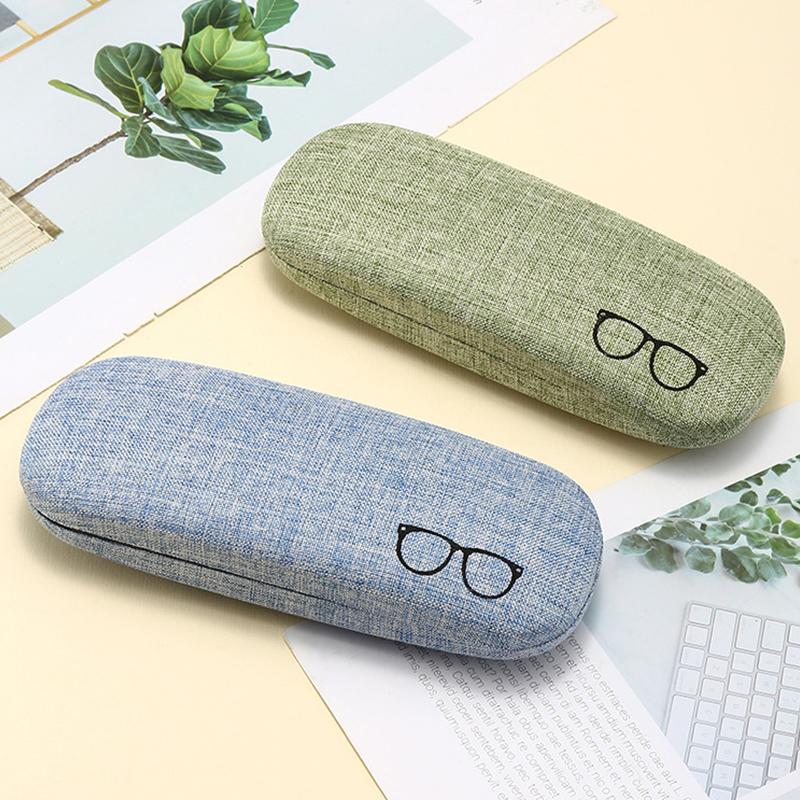 1Pc Pu Leather Eyeglass Box Wood Grain Hard Kit Holder Metal Reading Glasses Case For Men And Women Pu Leather Eyeglass Box