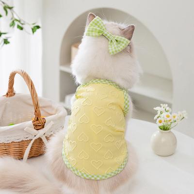 Spring and Summer Cat Korean Version Cute Wind Bow Love Relief Texture Suspender Dog Two Feet Pet Cat Clothes