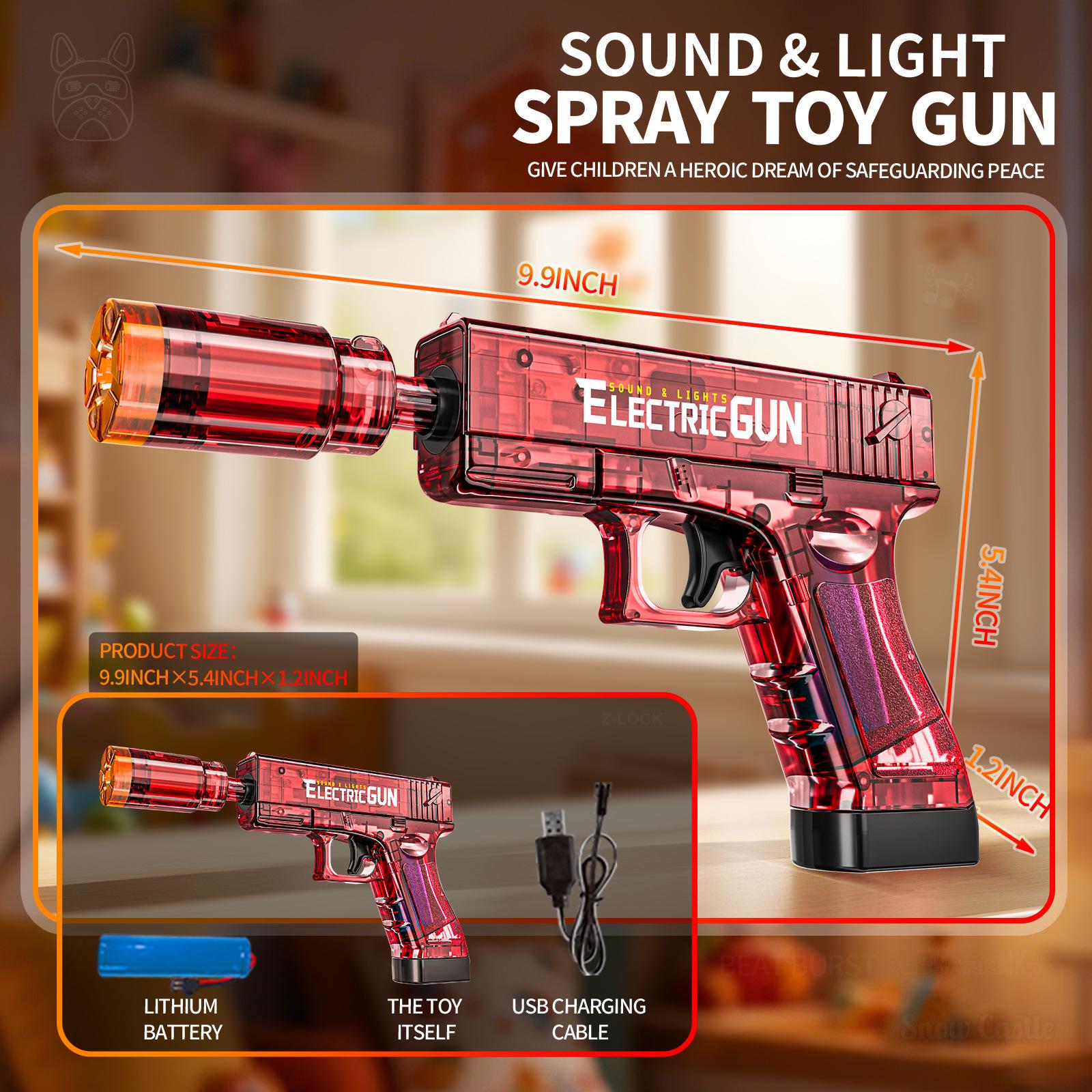 Uzi Glock Sound & Light Electric Toy Pistol for Kids - Boys Submachine Gun Gift Electric Eight-Tone Gun with Spray