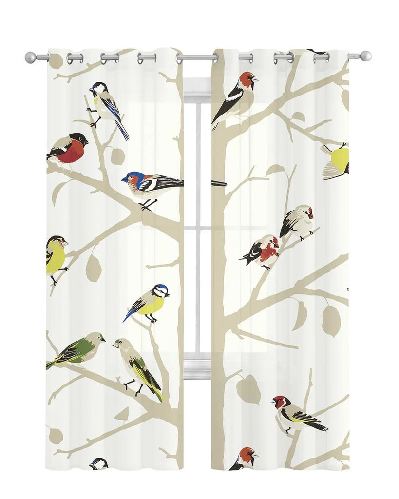 Bird Branches Sheer Curtains for Living Room Decoration Tulle Voile Organza Window Curtains for Kitchen Bedroom