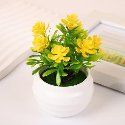 Small Artificial Potted Plant with White Pot Plastic Fake Flower Bonsai  Living Room Ornaments