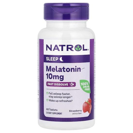 Natrol Melatonin, Sleep, Fast Dissolve, Strawberry, 10 Mg, 60 Tablets