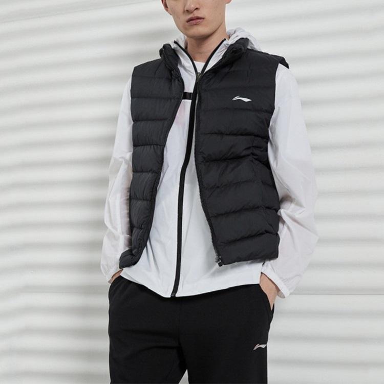 Li Ning Training Series Stand Collar Slim Fit Warm Down Vest Men Outerwear Standard-Black AMRQ011-1