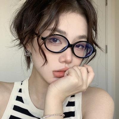 Vintage Künstlerischer Elliptischer Rahmen Glatte Oberfläche Spiegel Mehrzweck Natürliches Make-up Cat-Eye Anti-Blaulicht Brille 3089