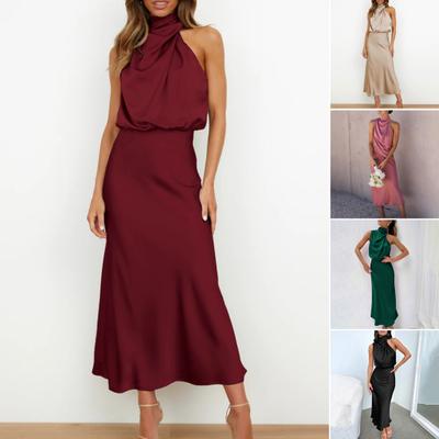 Damen Neckholder Ärmelloses Abendkleid Off-Shoulder Taillenbetont Hüftumspielend Locker