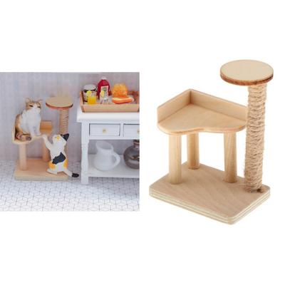 1/12 Wood Handmade Dollhouse Mini Cat Tree Scratching Post Miniatures Furniture Model Decor for DIY Toys