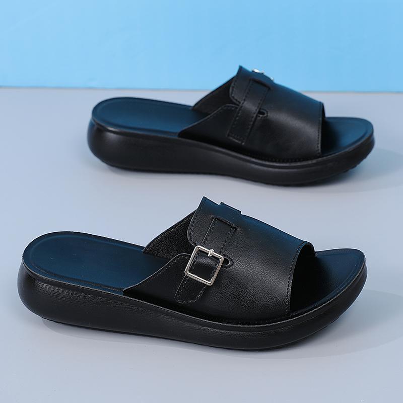 

Летние тапочки нового стиля Женские повседневные спортивные тапочки Женская мода Верхняя одежда Толстая подошва Обувь-торт Универсальные тапочки Женские 36 чёрный