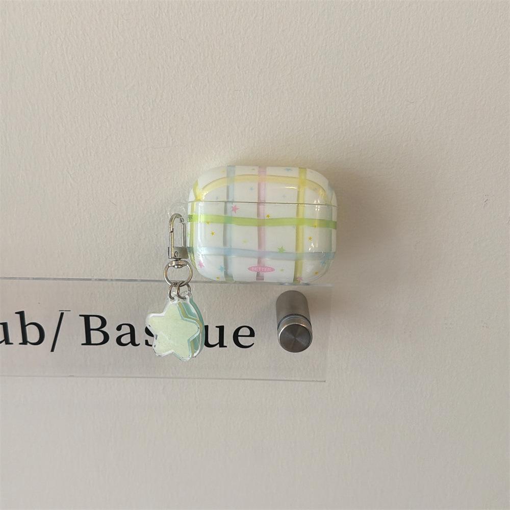 INS Style Color Plaid Apple Earphone Cover for AirPods 1 /1 Generation Star Pendant Case PRO1 Cartoon PRO1