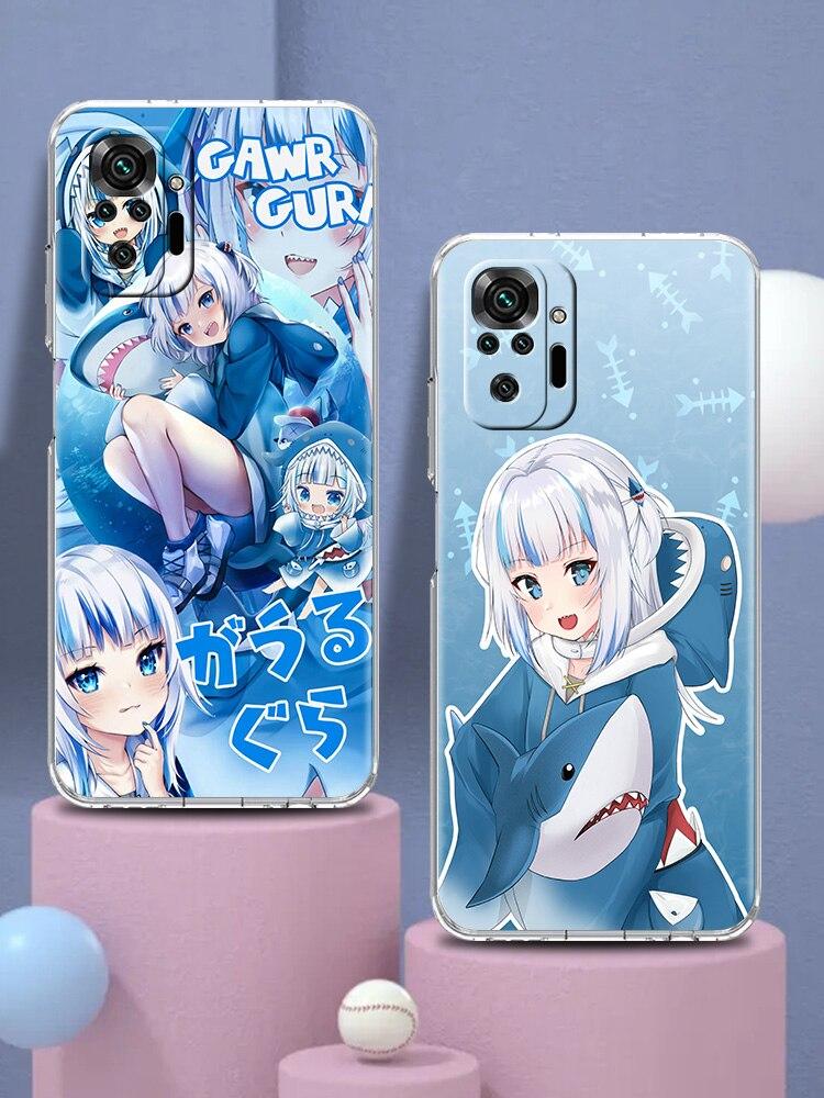 Etui na telefon dla Xiaomi Poco X3 NFC M3 F3 Redmi Note 9S 9 8 10 Pro 7 8T 9C 9A 8A K40 Przezroczyste etui Anime Gawr Gura Hololive rekin
