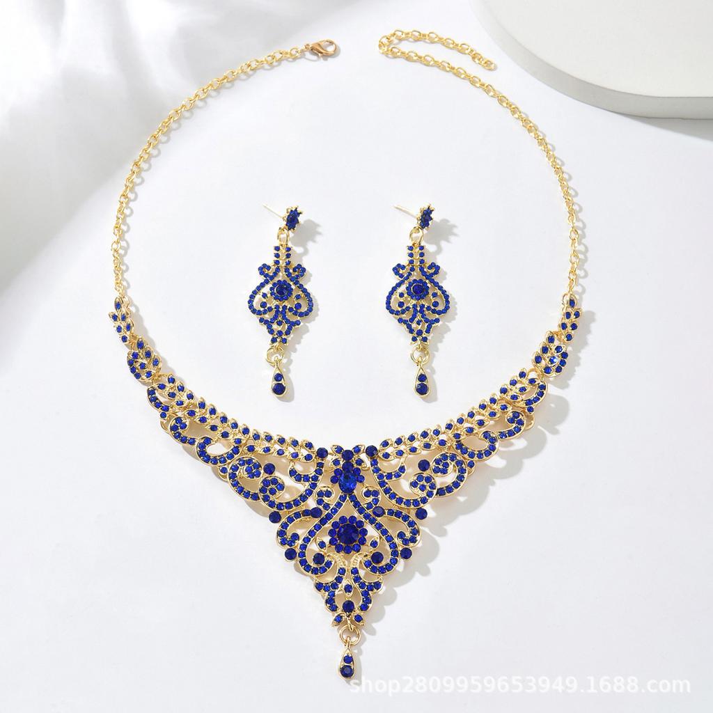 Dress Jewelry Direct Sales Necklace Earrings Two-piece Set Flower Bride Retro High-end Design Set