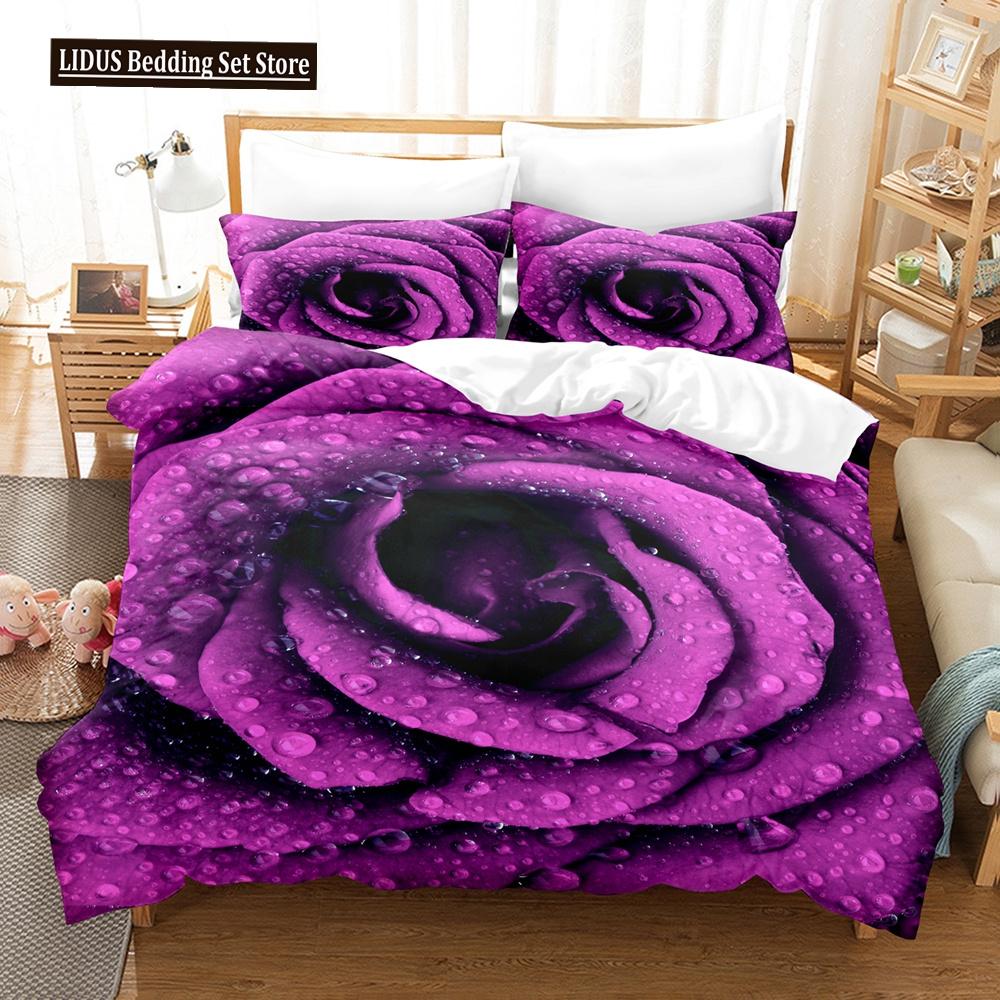 Flowers Bedding Set Colourful Flower Plant Duvet Cover Set King Queen Full Size For Kids Women Girls Polyester Comforter Cover