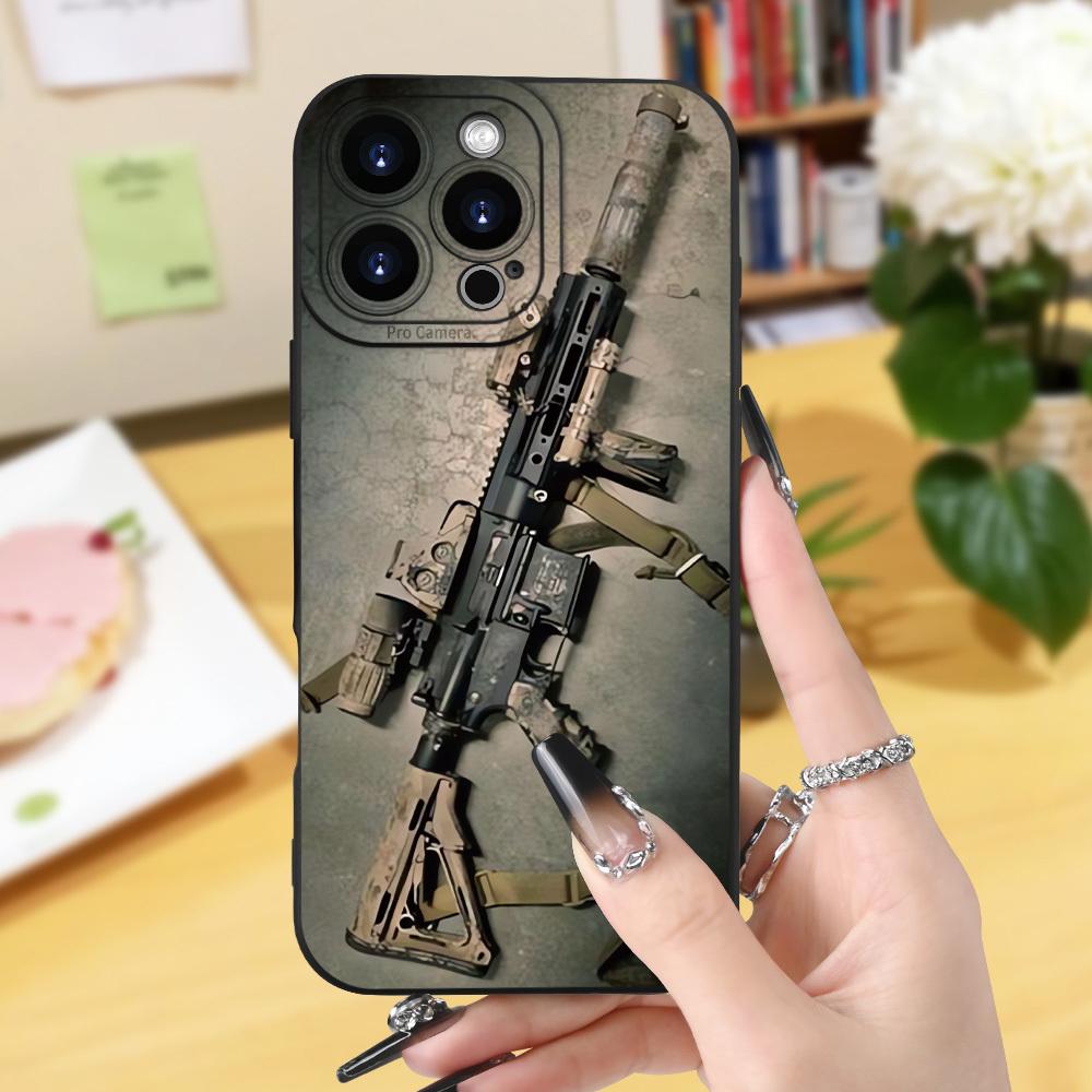Tactical rifle close-up printed phone case suitable for iPhone 17 16 15 14 13 12 11 Pro/Max/Plus anti drop and shockproof